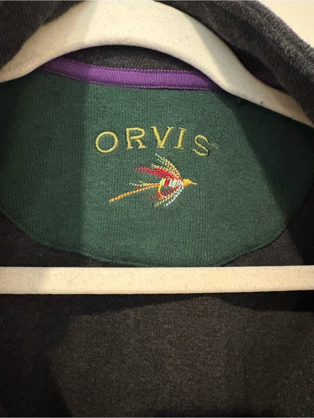 Orvis Men Fly Fishing Dark Gray 1/4 Zip Pullover Sweater Outdoor Sports Cotton